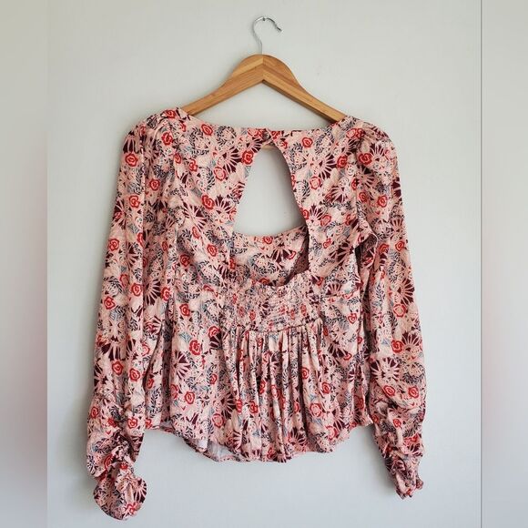 Free People Floral Long Sleeve Polyester Women's Top Key Hole Back Size XS - Picture 12 of 16